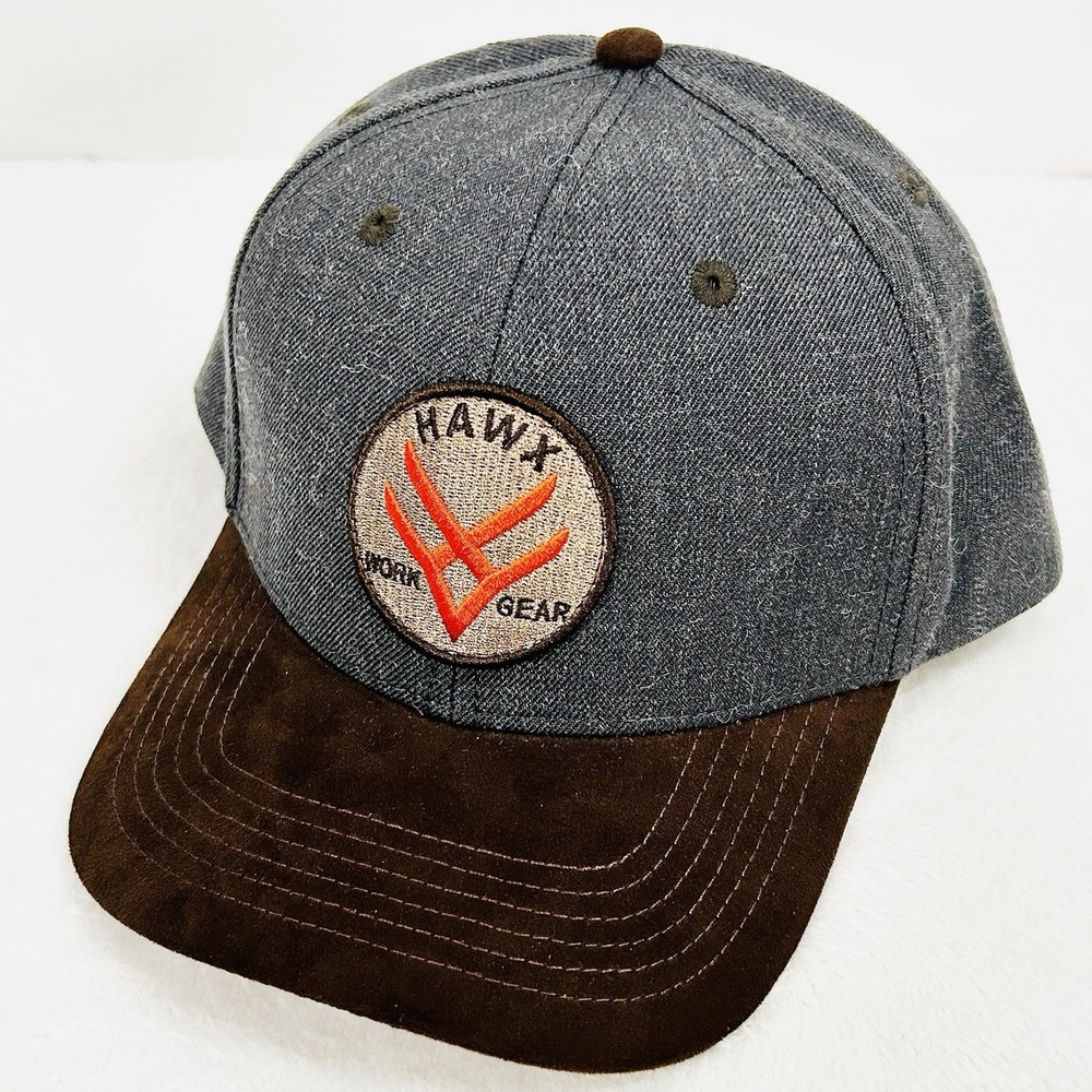 Hawx Work Gear Circle Patch 2-Tone Hat Cap Snapback Adjustable Gray Brown Casual